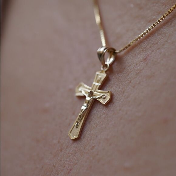 14k Real Yellow Gold Religious Crucifix Charm | Religious cross Charm | - Picture 4 of 8
